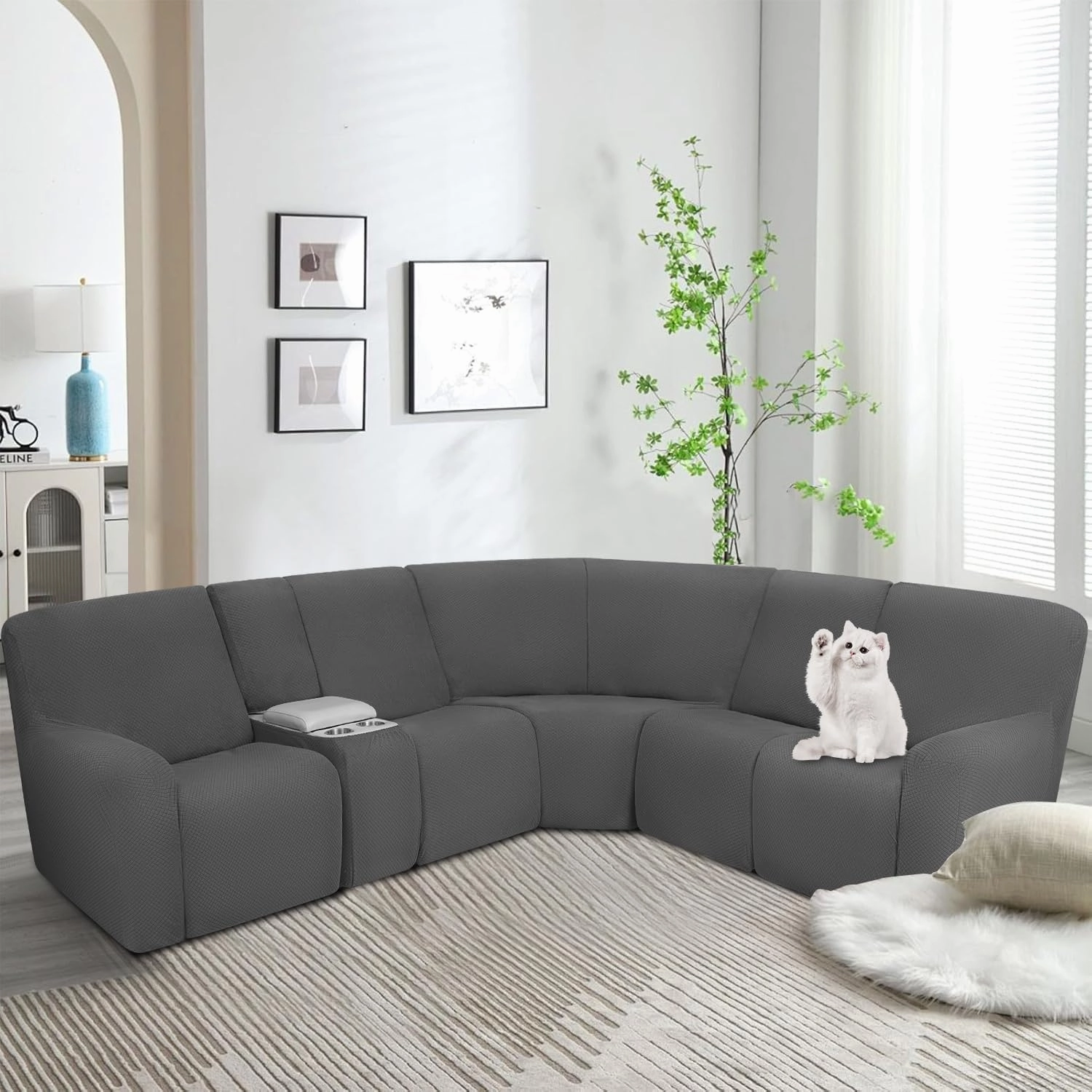 ALIECOM Waterproof Reclining Sectional Couch Covers for Reclining Sectional Stretch L Shaped Recliner Sofa Cover Washable Pet Dog Corner Sofa Slipcovers Protector (5 Seat and 1 Console, Dark Grey)