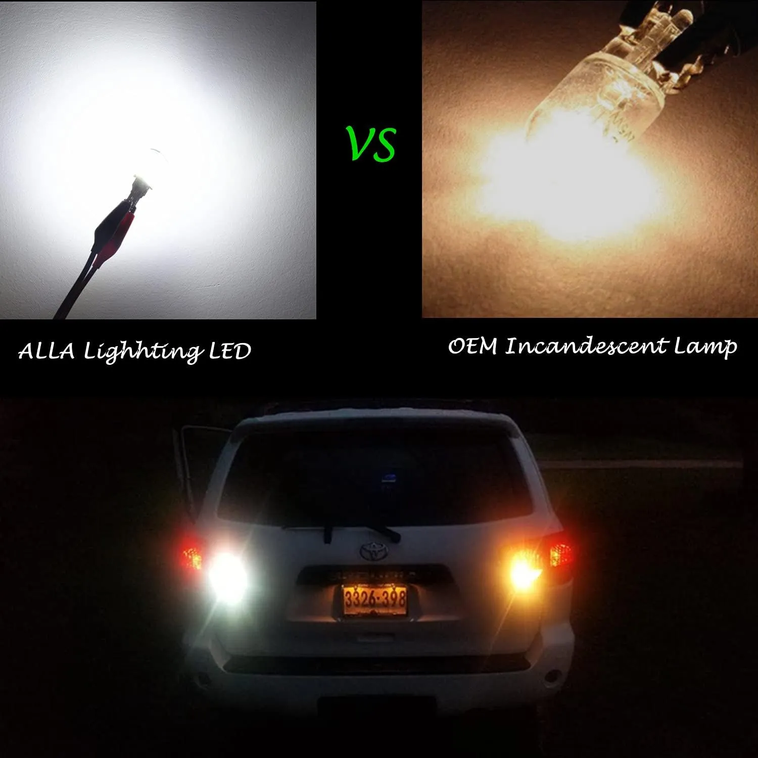 Alla Lighting 2600lm T10/T15 912 921 Strobe LED Back-up Reverse, 3rd Brake Lights Bulbs, 6000K White Super Bright 922 W16W 906 4014-SMD Flashing Lamps for Cars, Trucks, RVs, SUVs