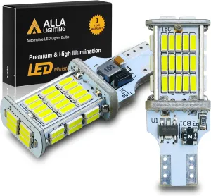 Alla Lighting 2600lm T10/T15 912 921 Strobe LED Back-up Reverse, 3rd Brake Lights Bulbs, 6000K White Super Bright 922 W16W 906 4014-SMD Flashing Lamps for Cars, Trucks, RVs, SUVs