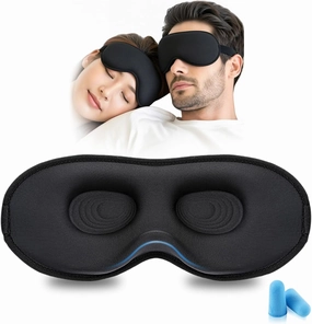 Allfulyun Sleep Mask for Side Sleeper Women Men, 3D Light Blocking Sleeping Eye Mask with Adjustable Strap, Soft Breathable Eye Cover, Zero Pressure Design for Travel, Nap, Black