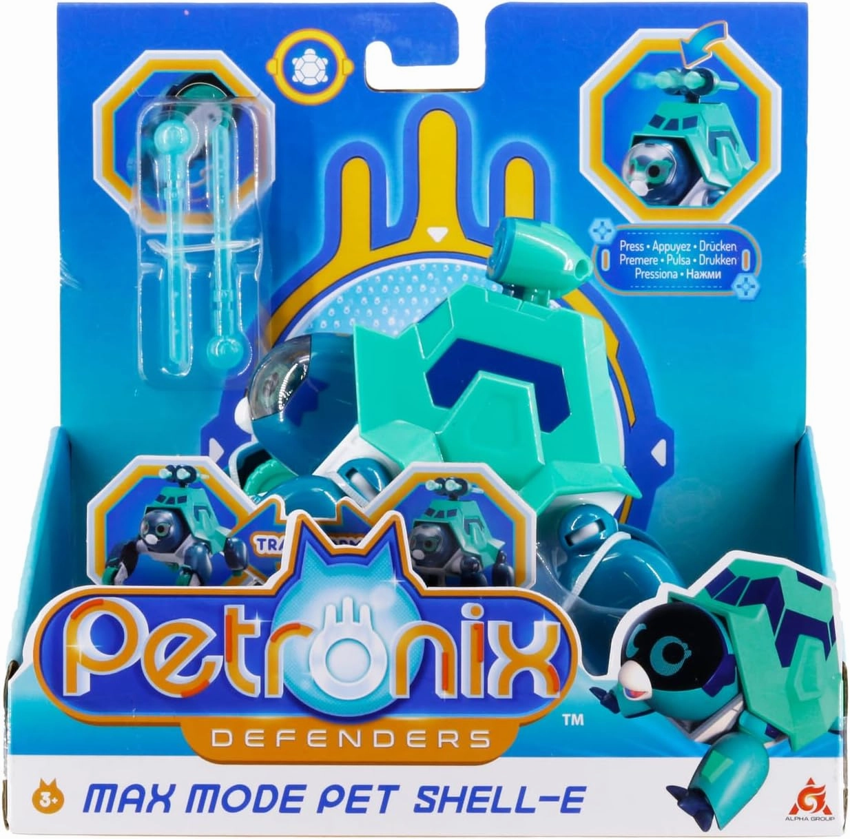 Alpha Group Petronix Defenders Max Mode Pet Shell-E, Little Green Turtle Figures, with Moveable Joints Kids Toys for Boys and Girls Ages 3 and up