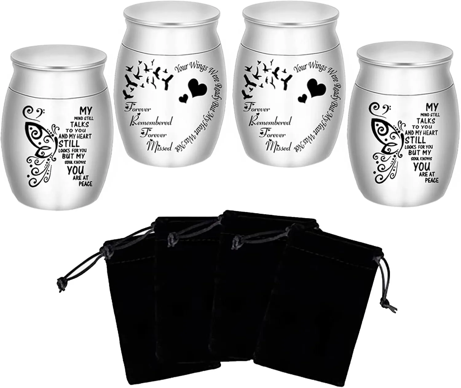 Aluminium Mini Urns - Set of 4, 1.57 Inch High, Keepsake Urns for Human/Pet Ashes