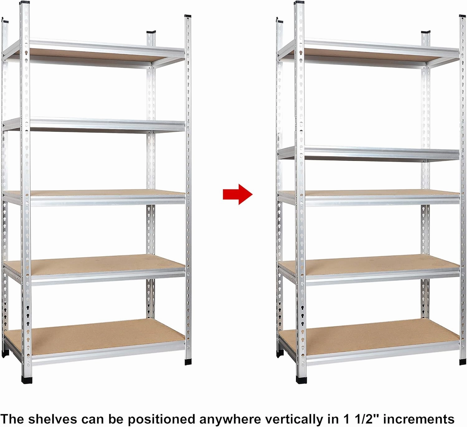Amazon Basics 5 tier, Medium Duty Storage Shelving Double Post Press Board Shelf, Aluminum, 48 x 18 x 72