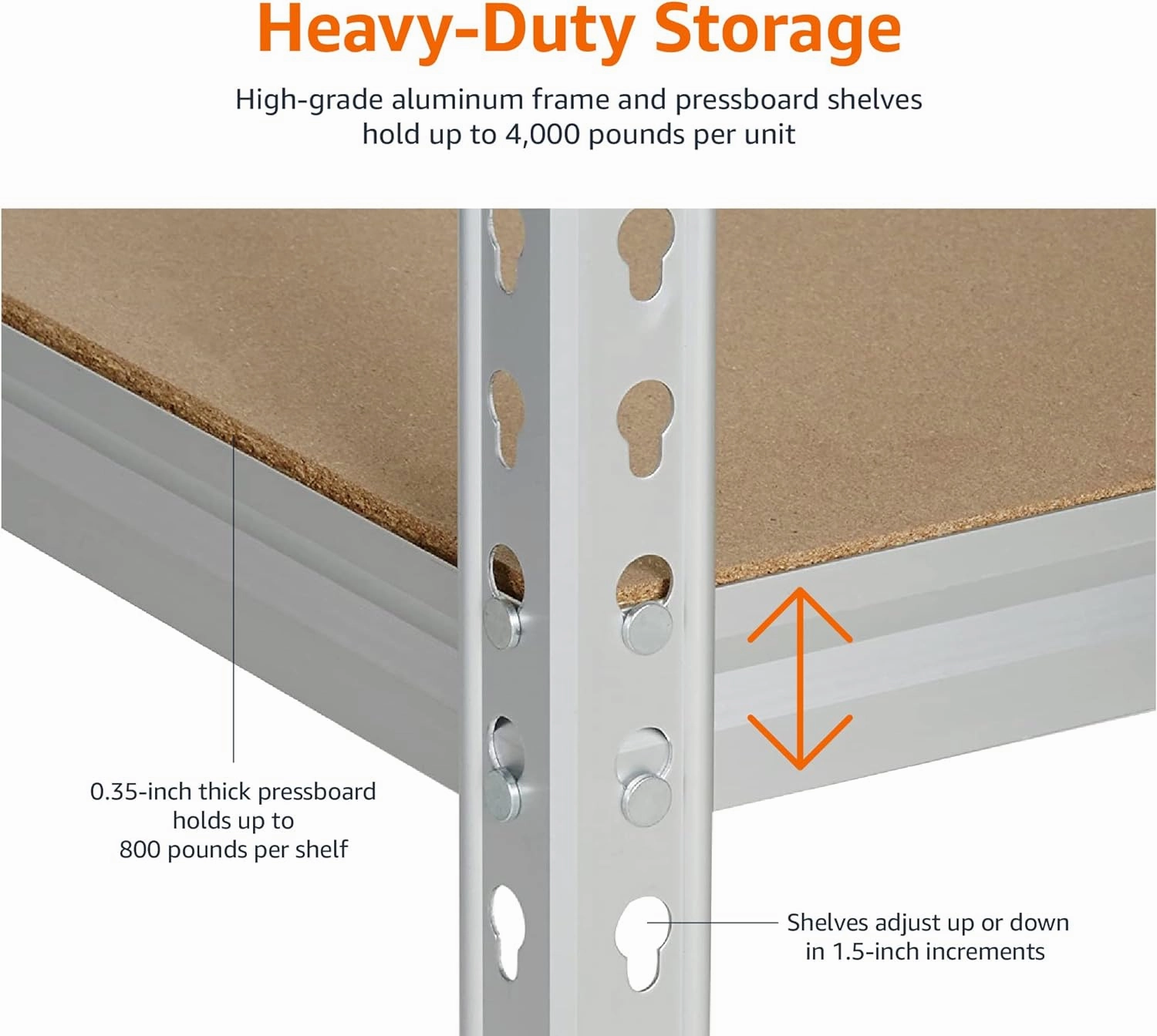 Amazon Basics 5 tier, Medium Duty Storage Shelving Double Post Press Board Shelf, Aluminum, 48 x 18 x 72