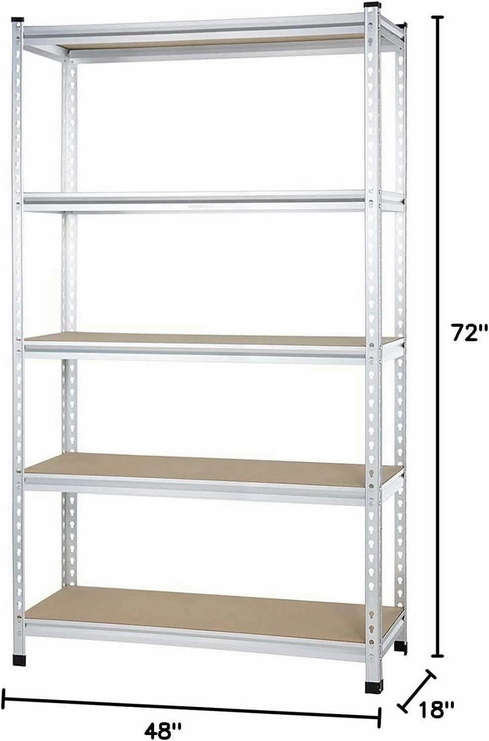 Amazon Basics 5 tier, Medium Duty Storage Shelving Double Post Press Board Shelf, Aluminum, 48 x 18 x 72