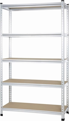Amazon Basics 5 tier, Medium Duty Storage Shelving Double Post Press Board Shelf, Aluminum, 48 x 18 x 72
