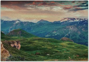 Ambesonne Mountain Cutting Board, Summer Morning of Grossglockner High Alpine Road Austrian Dramatic Sunset, Decorative Tempered Glass Cutting and Serving Board, Small Size, Coral Teal Green
