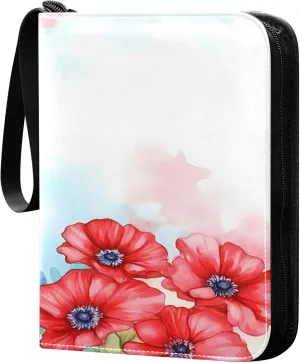 American Flag and Flowers Card Binder 4 Pocket Collectible Trading Card Albums with 50 Sleeves Double Side PU Waterproof 3 Ring for Sports & Game Cards