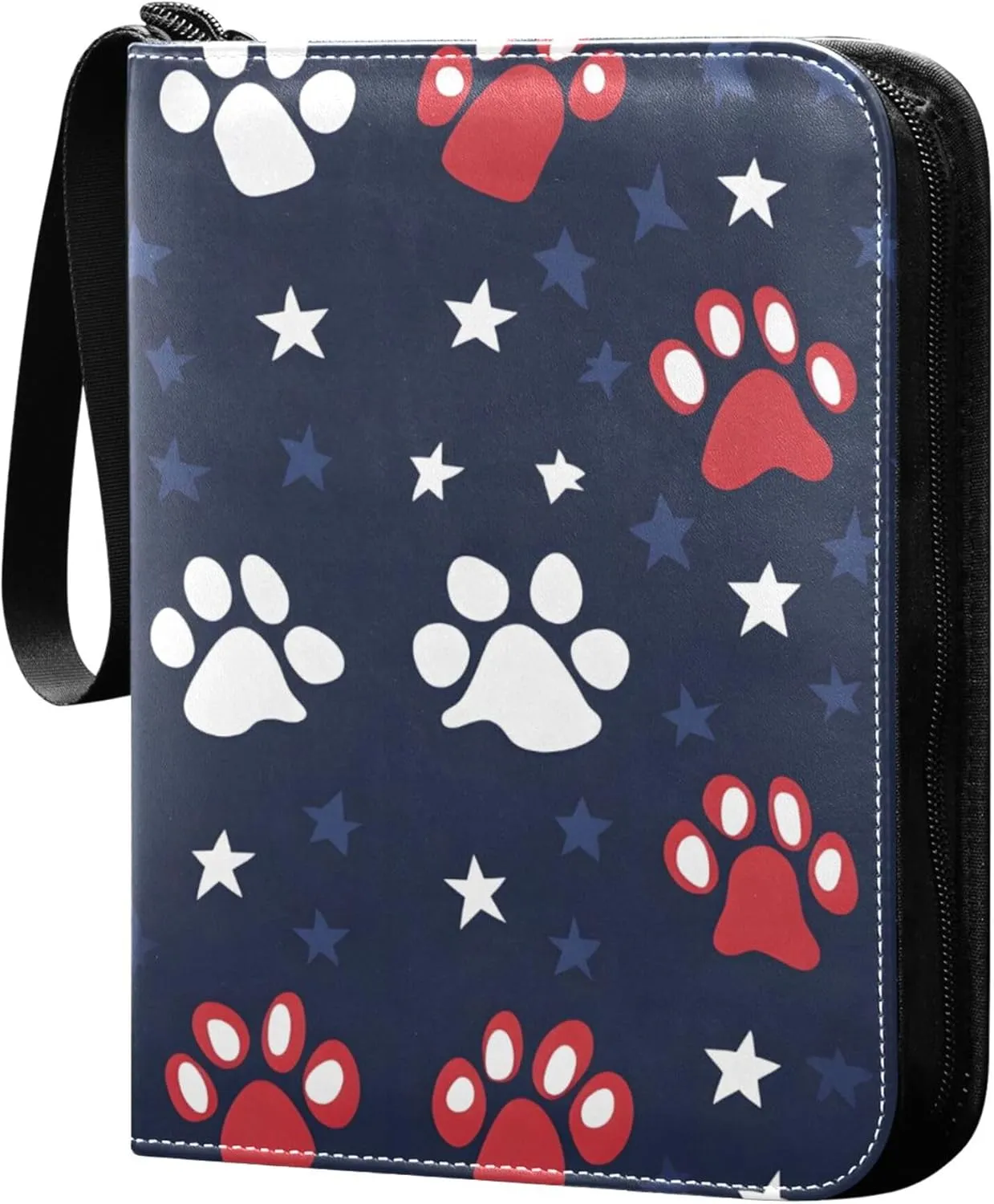 American Flag and Paw Print Card Binder 4 Pocket Collectible Trading Card Albums with 50 Sleeves Double Side PU Waterproof 3 Ring for Sports & Game Cards