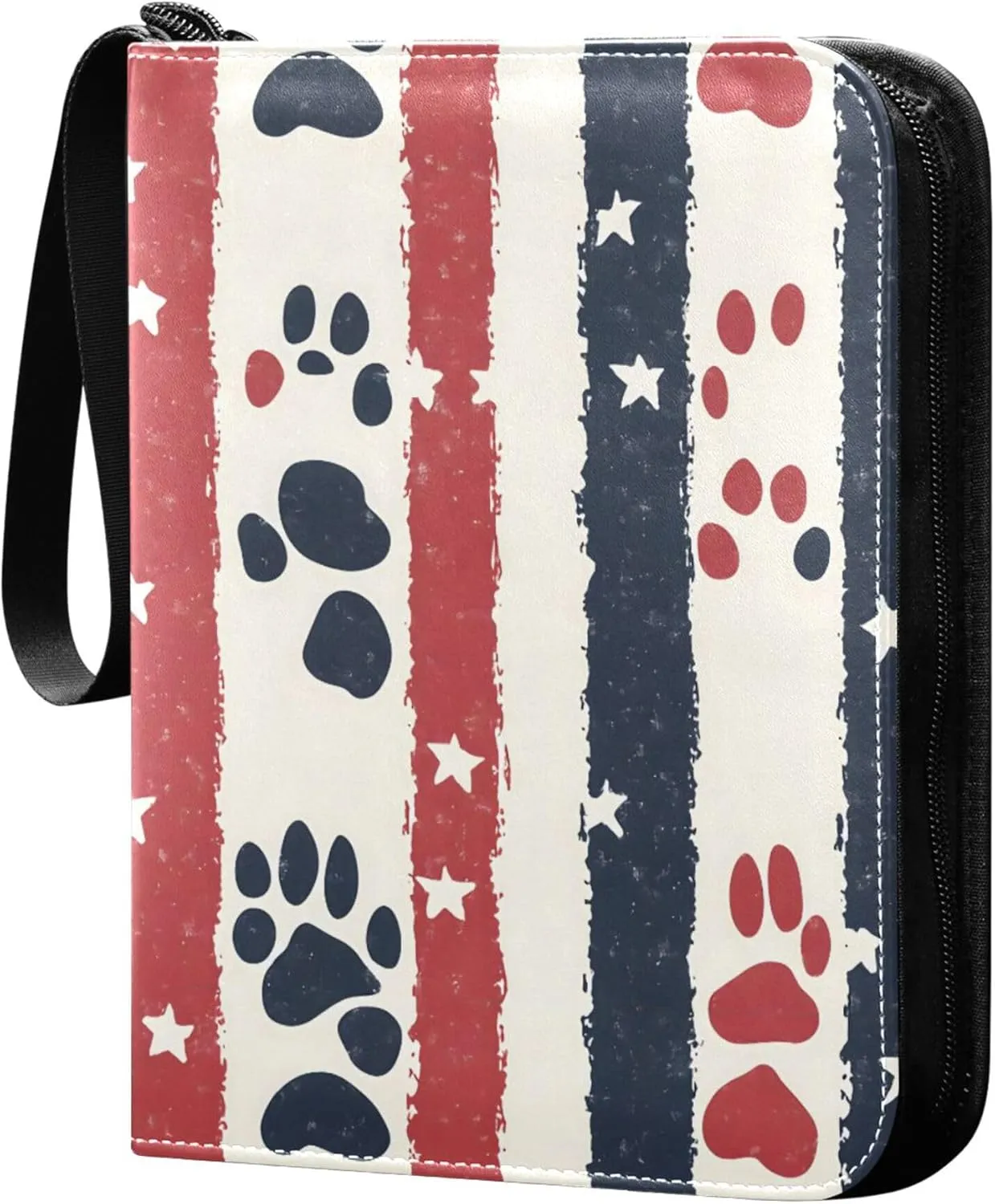 American Flag Cat Paw Card Binder 4 Pocket Collectible Trading Card Albums with 50 Sleeves Double Side PU Waterproof 3 Ring for Sports & Game Cards