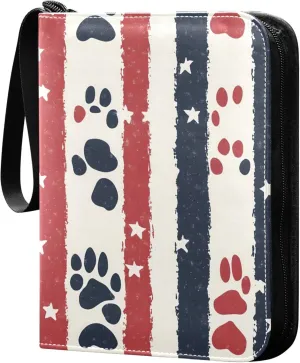 American Flag Cat Paw Card Binder 4 Pocket Collectible Trading Card Albums with 50 Sleeves Double Side PU Waterproof 3 Ring for Sports & Game Cards
