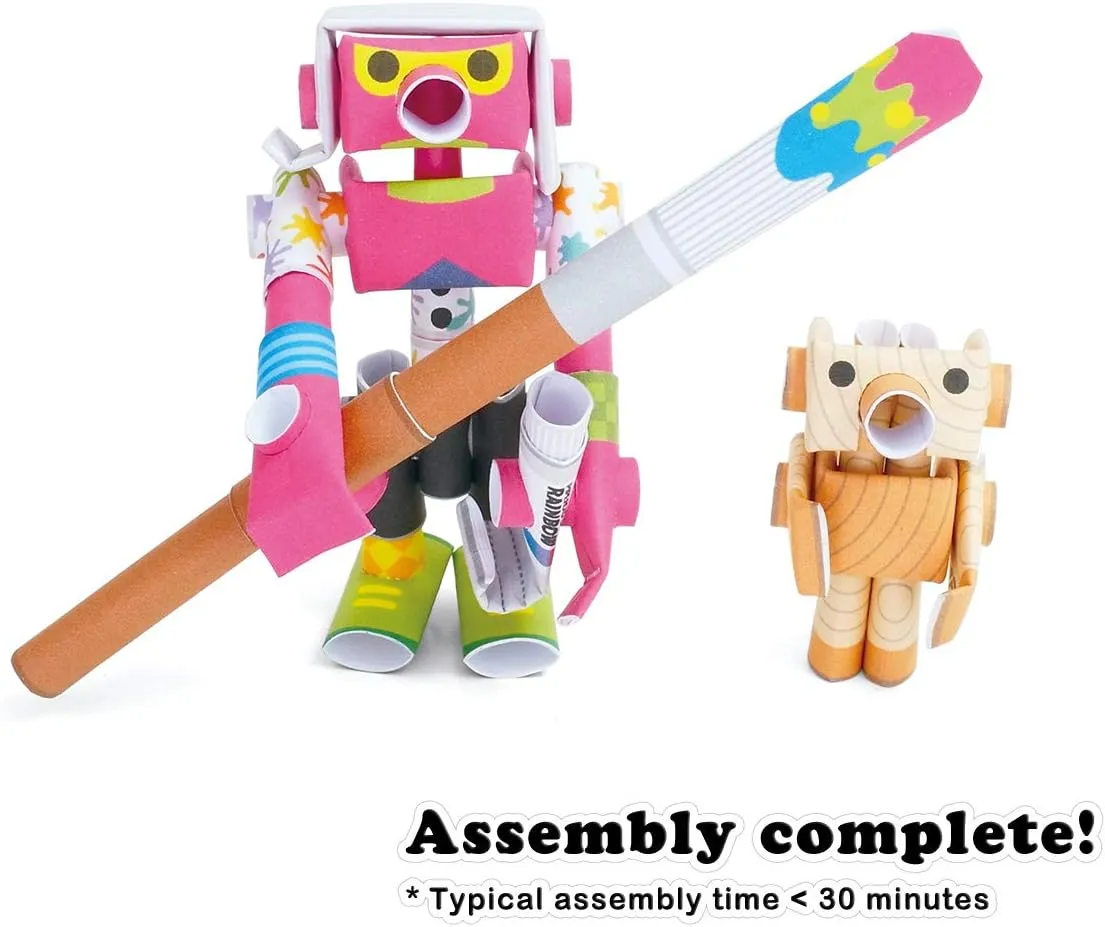 Andy & Pino Art Prodigy & Wooden Doll - Japanese 3D Paper Puzzle DIY Robot kit for Kids and Origami Kit for Adults