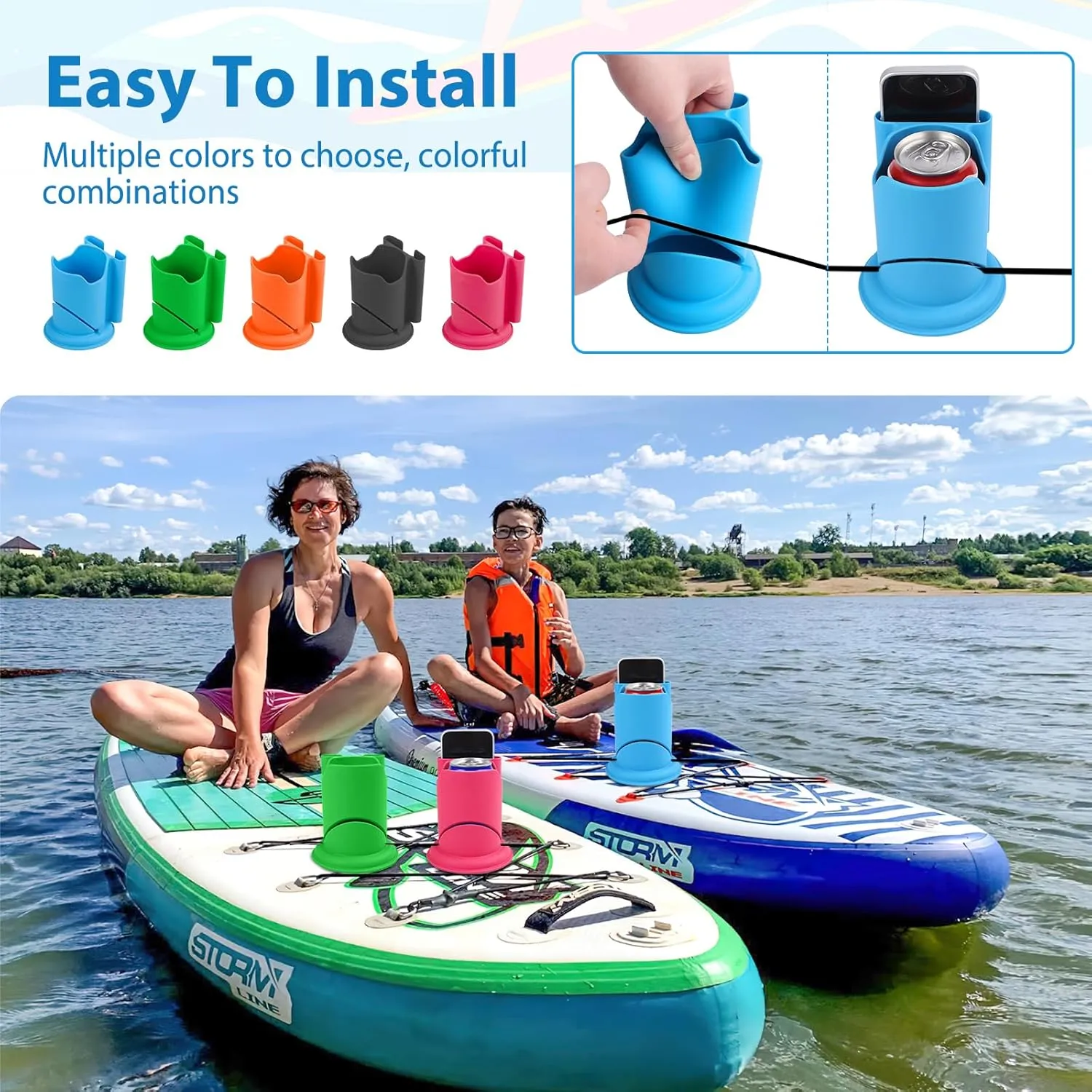 ANGAR Paddleboard Cup Holder, Paddle Board and Kayak Drink Holder, 2-in-1 Anti-Flip Drink & Phone Holder