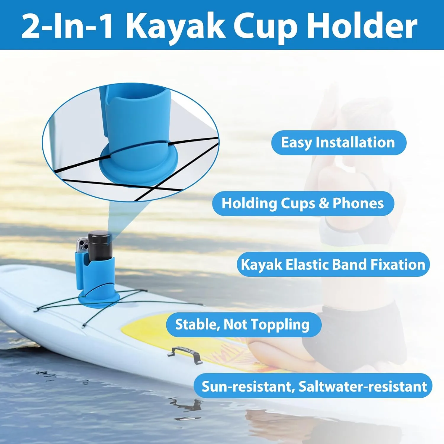 ANGAR Paddleboard Cup Holder, Paddle Board and Kayak Drink Holder, 2-in-1 Anti-Flip Drink & Phone Holder