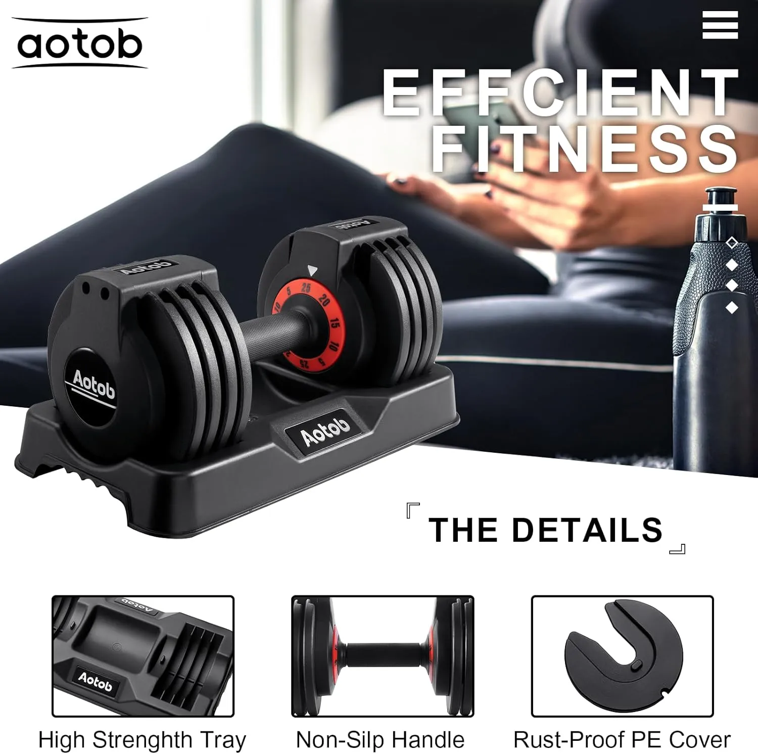 AOTOB 25/55 lbs Dumbbell Set, Anti-Slip Fast Adjust Turning Handle, Adjustable for Men and Women, Pair for Home Gym Exercise