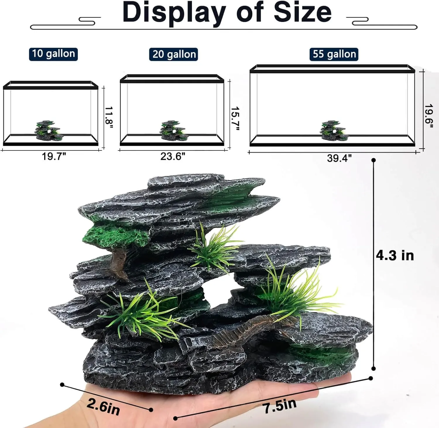 Aquarium Mountain View Stone Ornament Tree Rock Cave Aquarium Decorations for Fish Tank Decorations for Small Fish Tank - 7.5 Inches Long