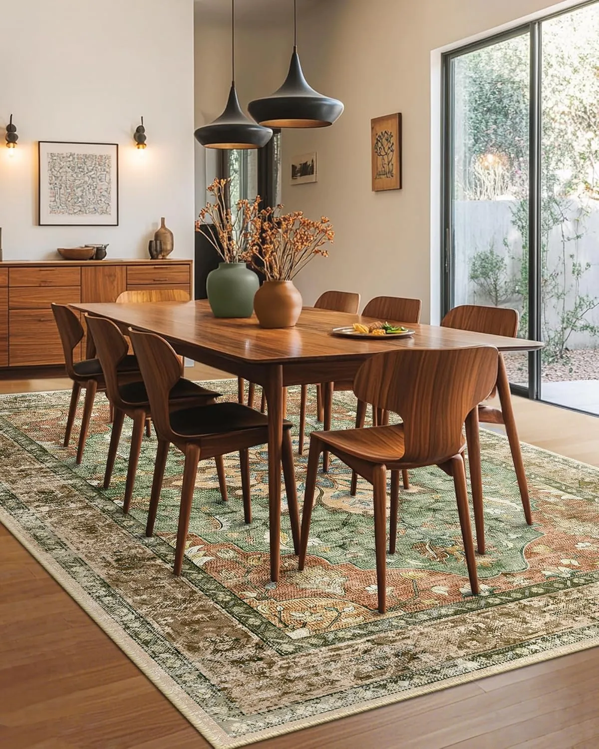 Area Rugs 8'x10' Washable Non-Slip, Floral Vintage Distress Print Pattern Medallion Carpet for Living Room Bedroom Dining Room, Brick Red Rust Red Neutral