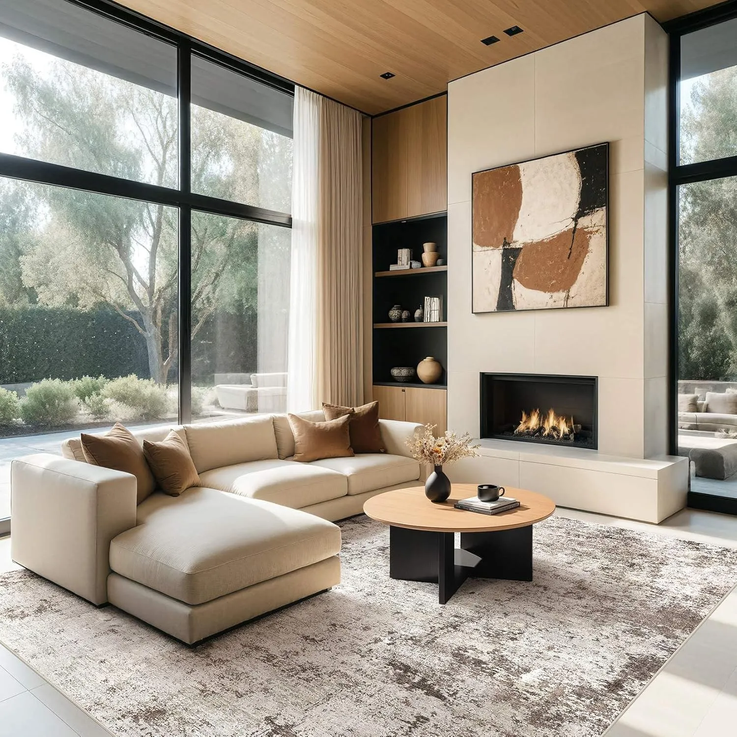 Area Rugs for Living Room: 6x9 Large Soft Washable Rug Modern Abstract Non-Slip Backing Stain Resistant Carpet for Bedroom Dining Room or Home Office Home Decor - Dark Brown