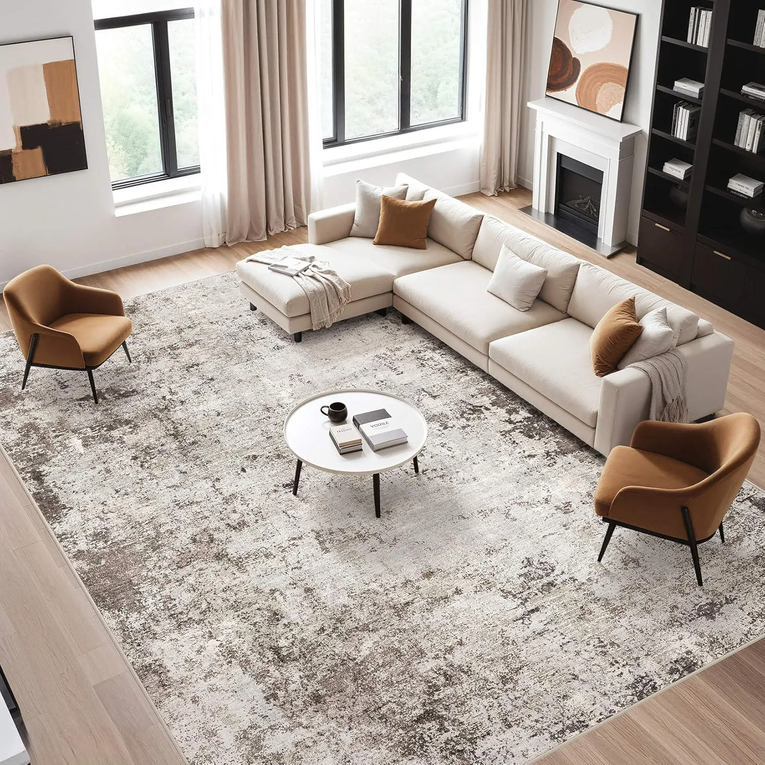 Area Rugs for Living Room: 6x9 Large Soft Washable Rug Modern Abstract Non-Slip Backing Stain Resistant Carpet for Bedroom Dining Room or Home Office Home Decor - Dark Brown