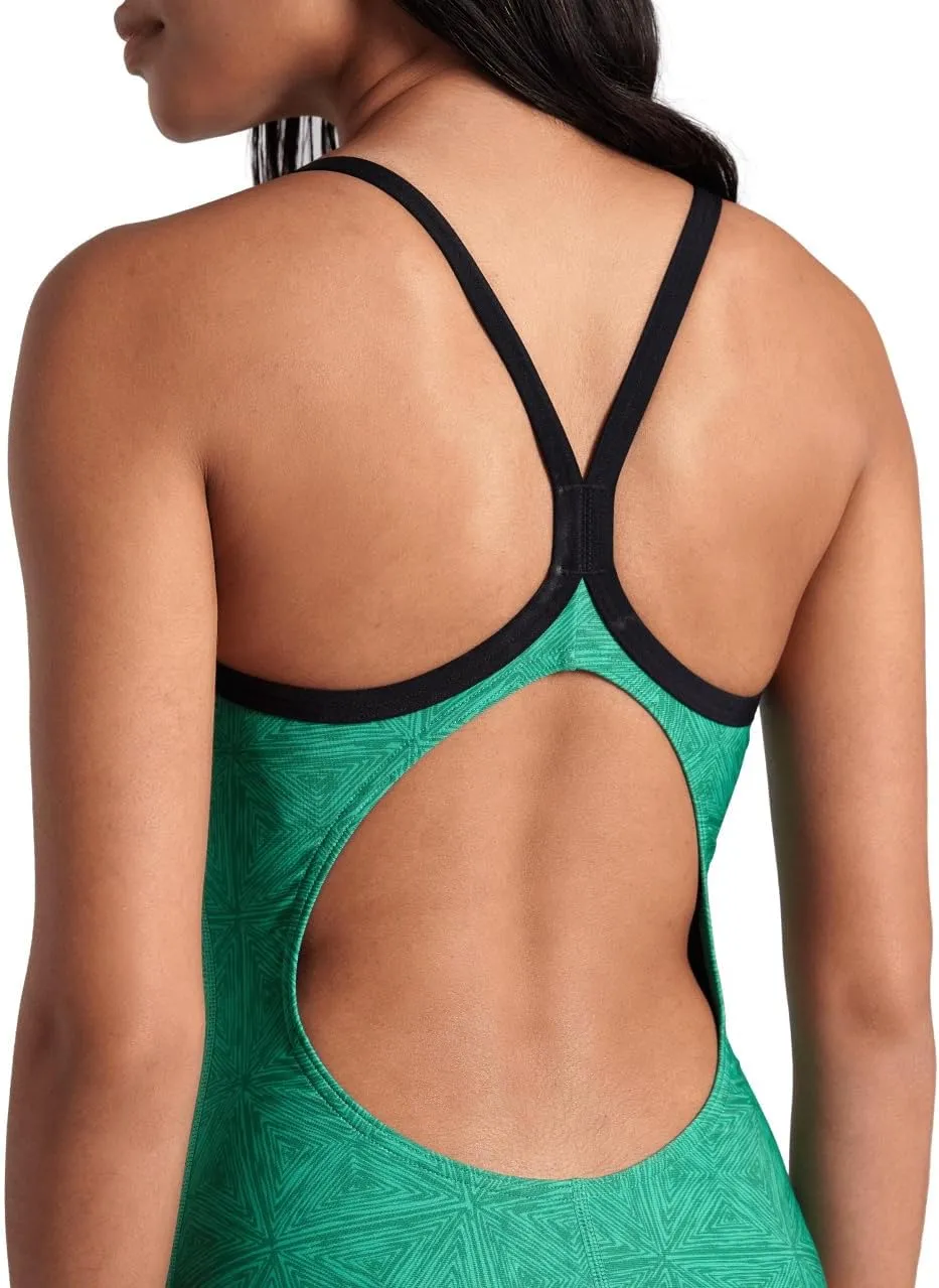 ARENA Performance Abstract Tiles Women's Swimsuit Light Drop Back One Piece Pool Training Bathing Suit Sports Swimwear