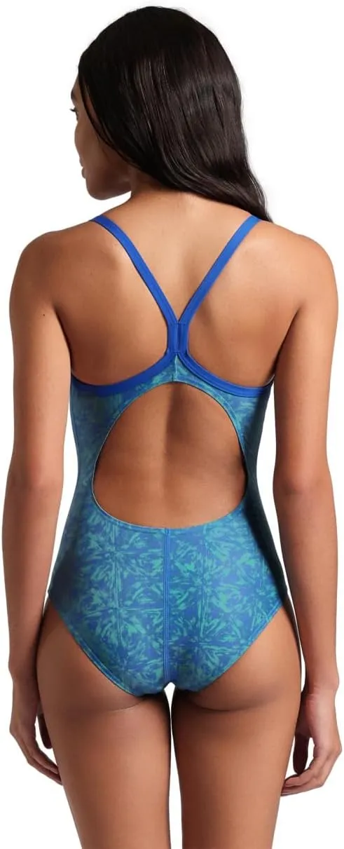 ARENA Performance Abstract Tiles Women's Swimsuit Light Drop Back One Piece Pool Training Bathing Suit Sports Swimwear