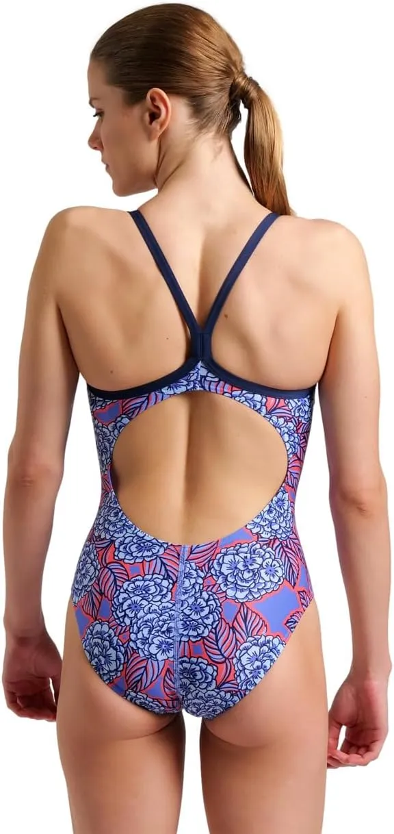 ARENA Women's Hydrangea Bouquet Lightdrop Back One Piece Swimsuit Chlorine Resistant Swimwear for Swim Competition Training