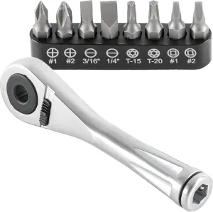 ARES 70040-1/4-Inch Drive Close Quarter Micro Bit Ratchet | Mini Screwdriver with High Torque 72-Tooth Gearhead - 5 Degree Sweep - Spring Loaded Detent Ball Bit Holder