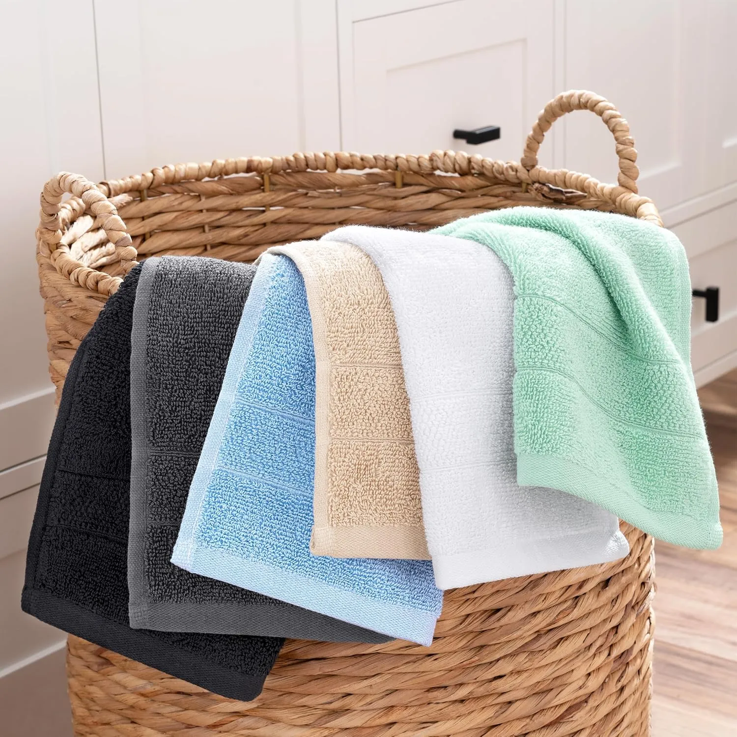 Arkwright Premium Washcloths - (Pack of 24) - Soft & Absorbent, 100% Ringspun Cotton, Contemporary Design Wash Cloths with Dobby, Multipurpose Fingertip Towels, Beige