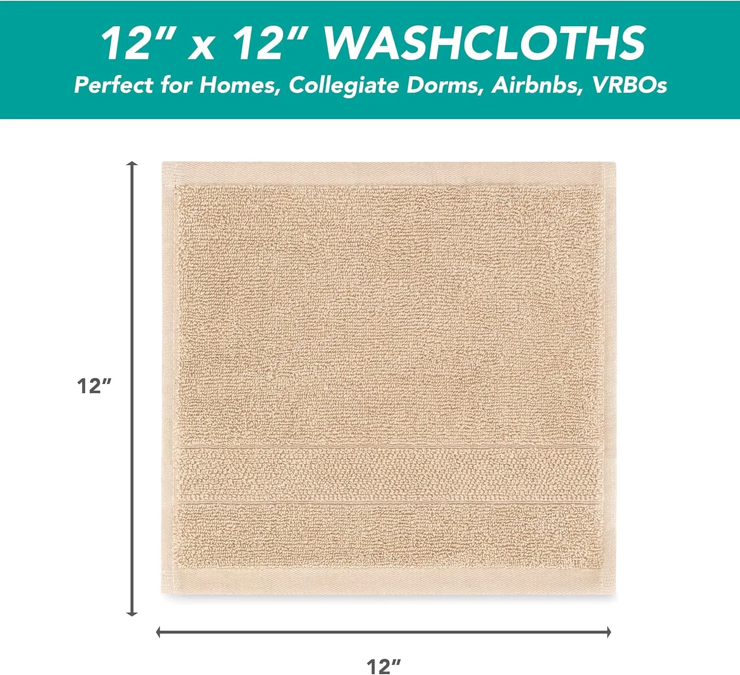 Arkwright Premium Washcloths - (Pack of 24) - Soft & Absorbent, 100% Ringspun Cotton, Contemporary Design Wash Cloths with Dobby, Multipurpose Fingertip Towels, Beige