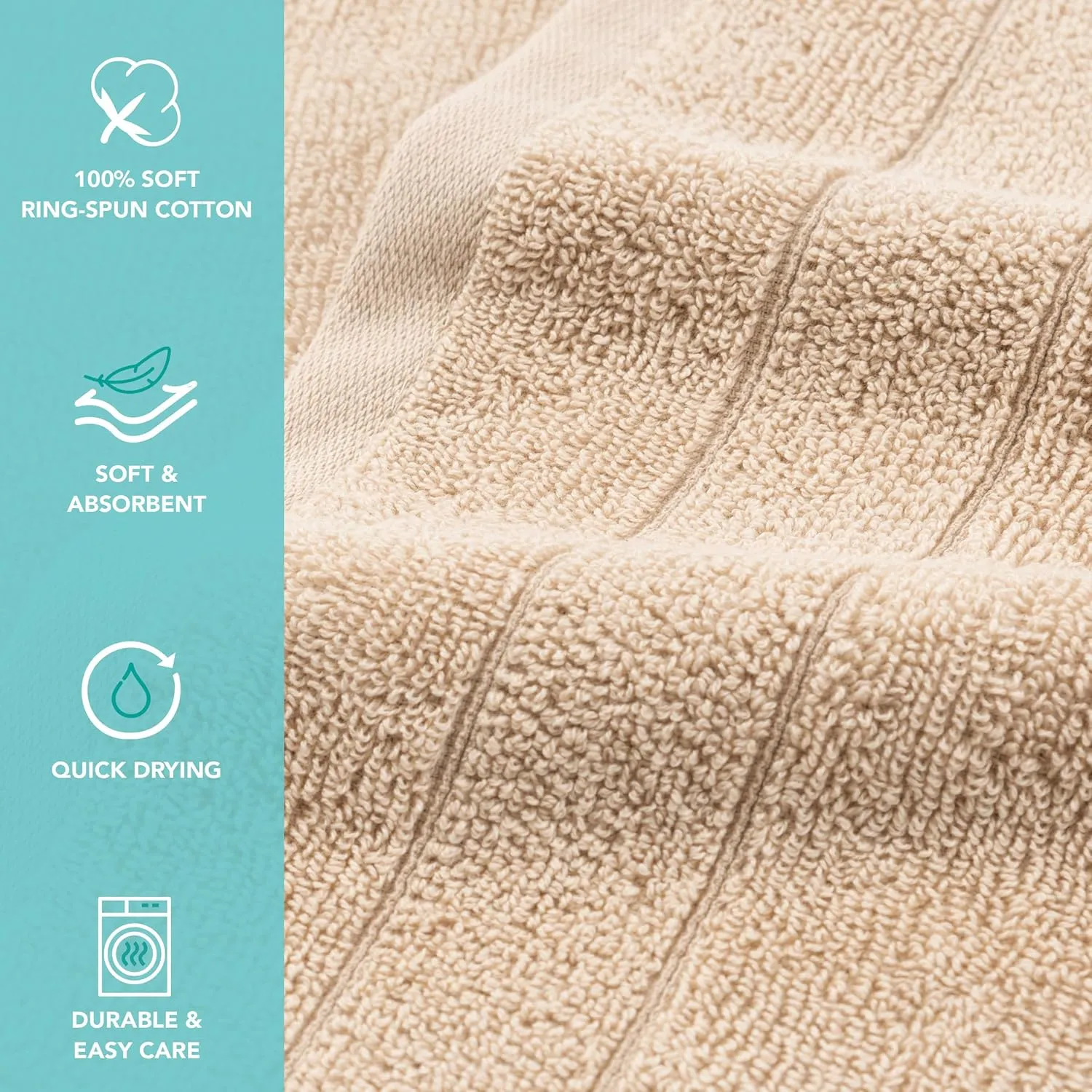 Arkwright Premium Washcloths - (Pack of 24) - Soft & Absorbent, 100% Ringspun Cotton, Contemporary Design Wash Cloths with Dobby, Multipurpose Fingertip Towels, Beige