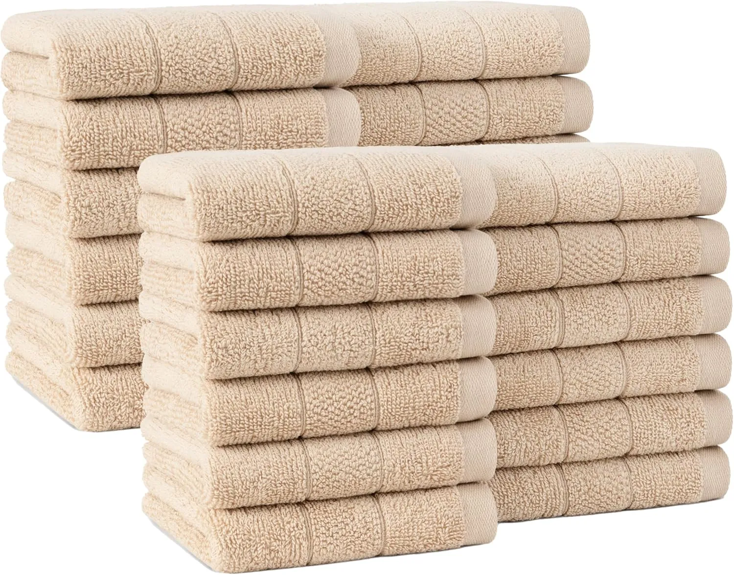 Arkwright Premium Washcloths - (Pack of 24) - Soft & Absorbent, 100% Ringspun Cotton, Contemporary Design Wash Cloths with Dobby, Multipurpose Fingertip Towels, Beige