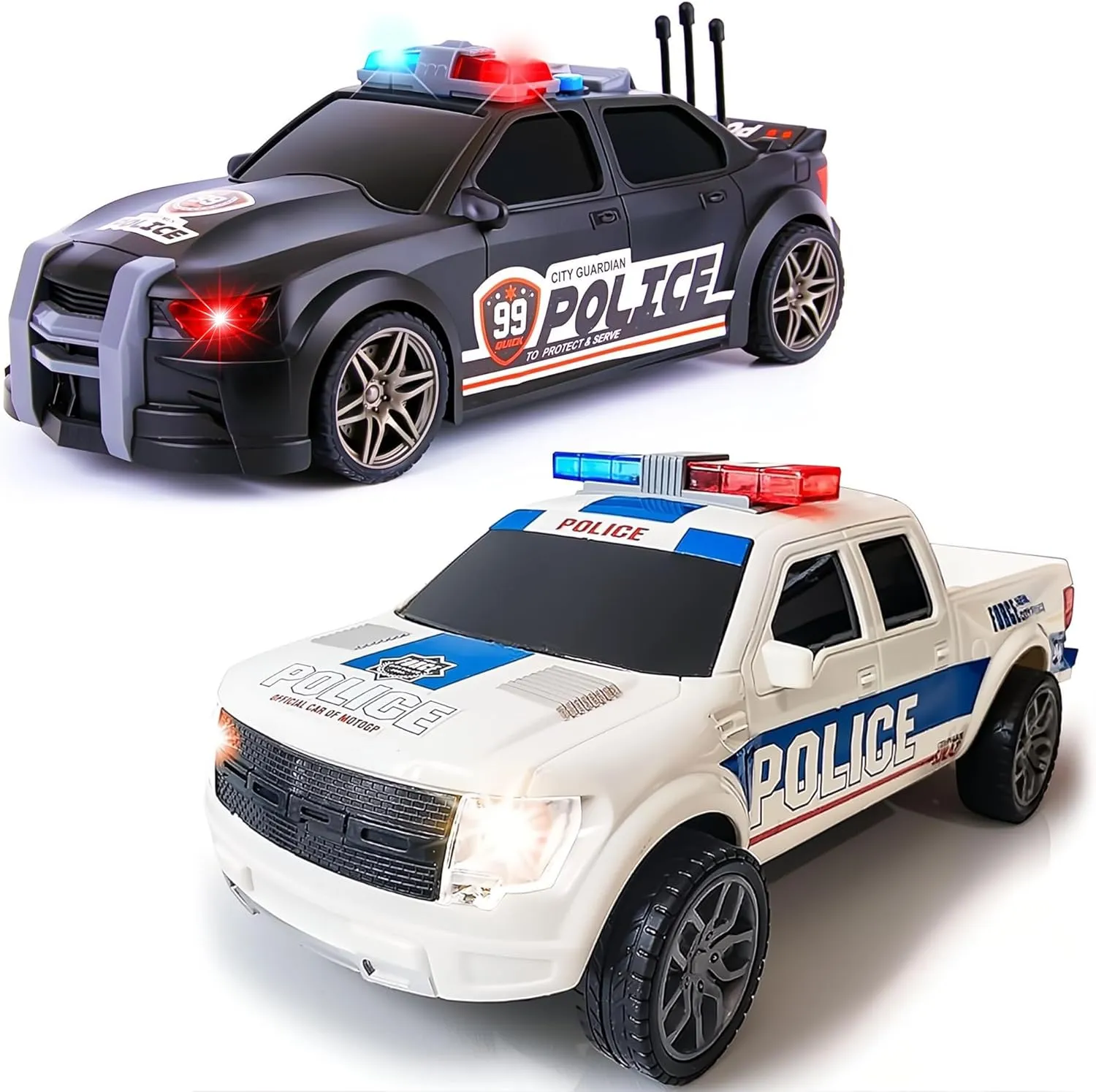 ArtCreativity Police Cars Toy Set - Pickup with Flashing Headlights, Police Car with Flashing Rooftop Lights   Headlights, Sirens, Openable Trunk, Friction-Powered Motion, 1:20 Scale (9.5 inches)