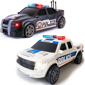 ArtCreativity Police Cars Toy Set - Pickup with Flashing Headlights, Police Car with Flashing Rooftop Lights   Headlights, Sirens, Openable Trunk, Friction-Powered Motion, 1:20 Scale (9.5 inches)