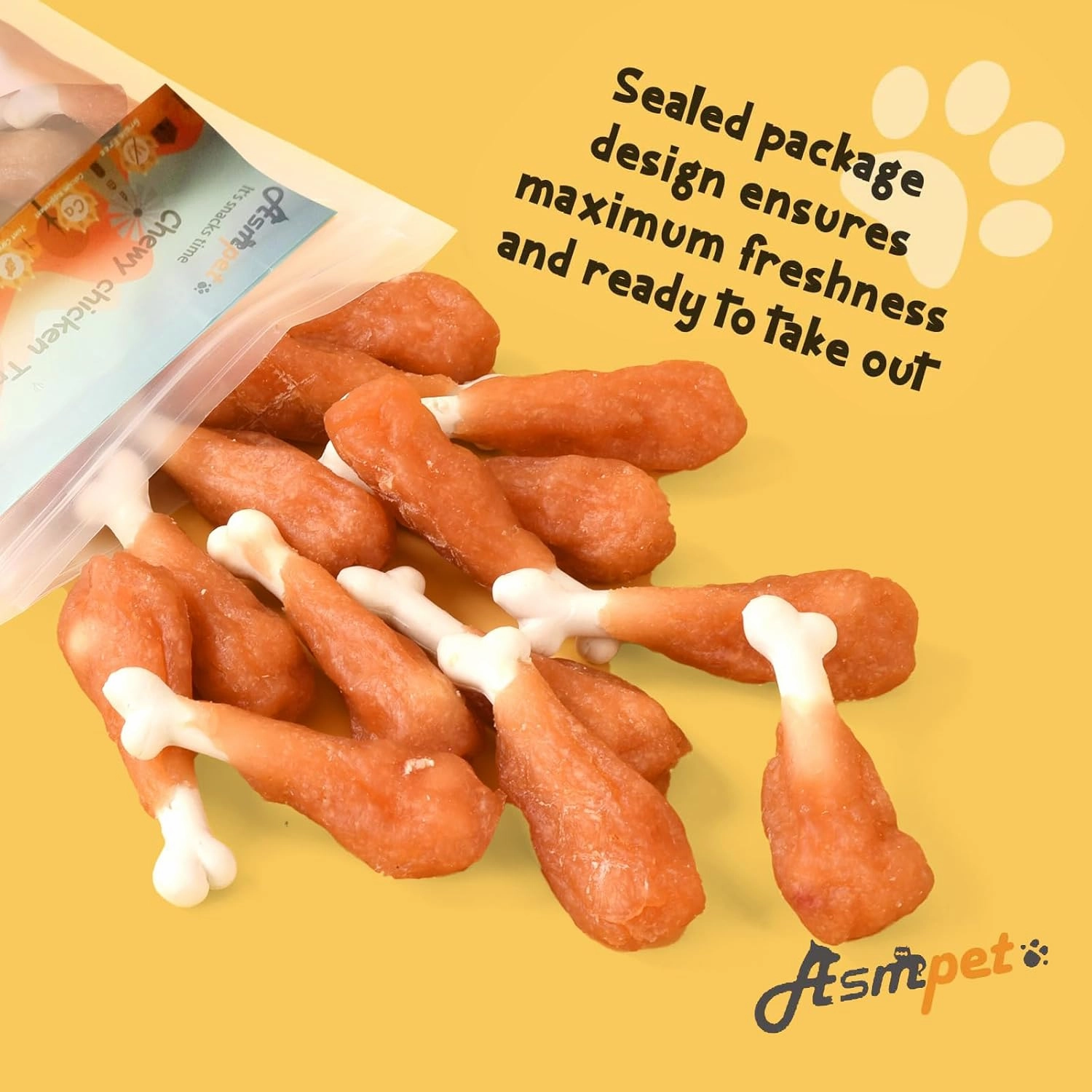ASMPET Dog Treats, Chicken Jerky Wrapped Calcium Bone Drumsticks Rawhide-Free Grain-Free 3 inches Health Chewy Training Treats (Min 18 pcs/Pack) for Small Medium Large Breeds Teeth Cleaning