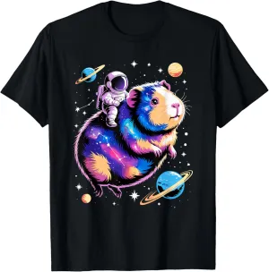 Astronaut Rides Guinea Pig Space Stars Comets Galaxy Planets T-Shirt