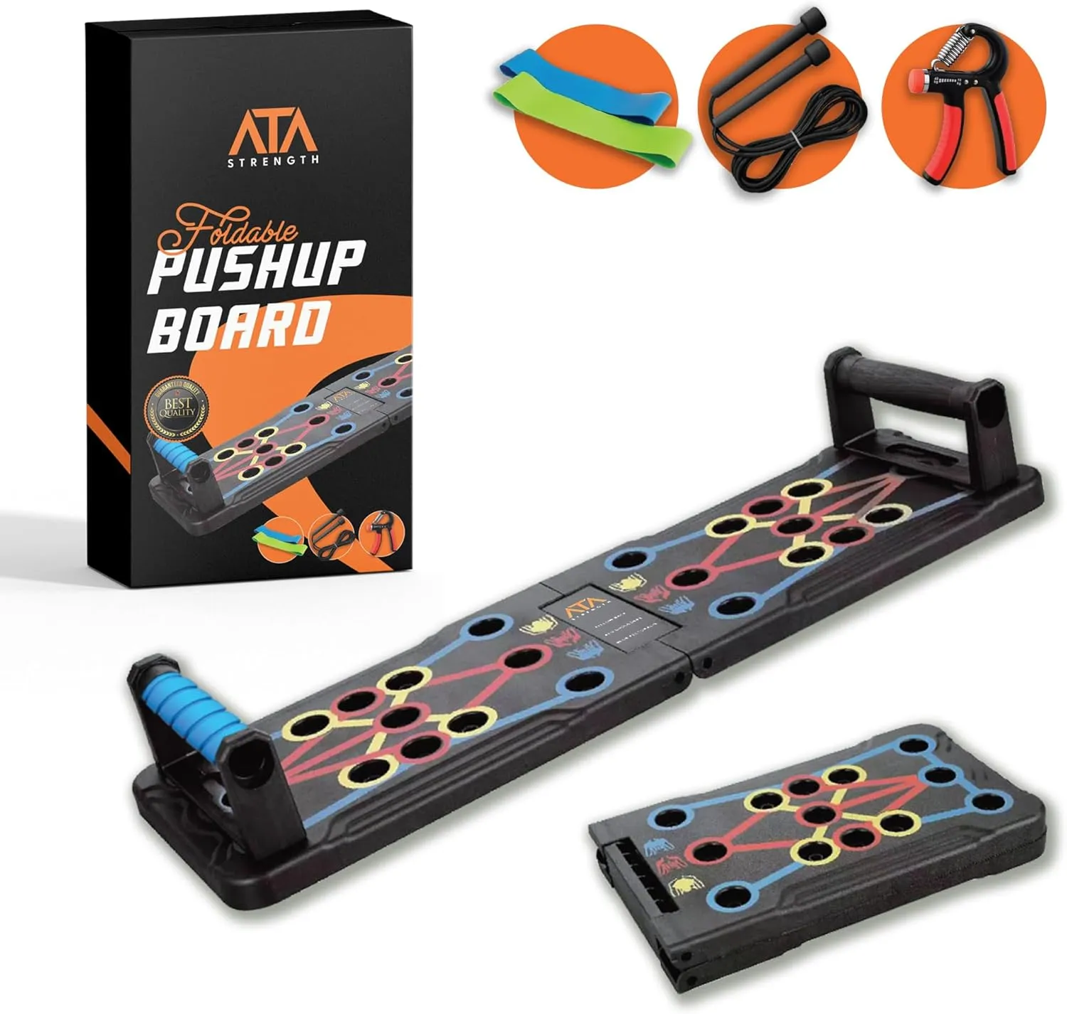 ATA-Strength Heavy-Duty 15-in-1 Foldable Push Up Board for men and women with Adjustable Grip Strengthener, skipping Rope, and 3 Resistance Bands Comprehensive Home Workout System for Targeted Muscle Training and Enhanced Grip Strength