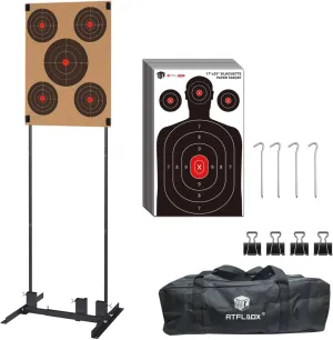 Atflbox Shooting Target Stand with 10pcs 17x25 Inch Paper Targets, Durable Paper Target Holder with Stable Adjustable Base for Cardboard Silhouette, H Shape, USPSA/IPSC, IDPA Practice