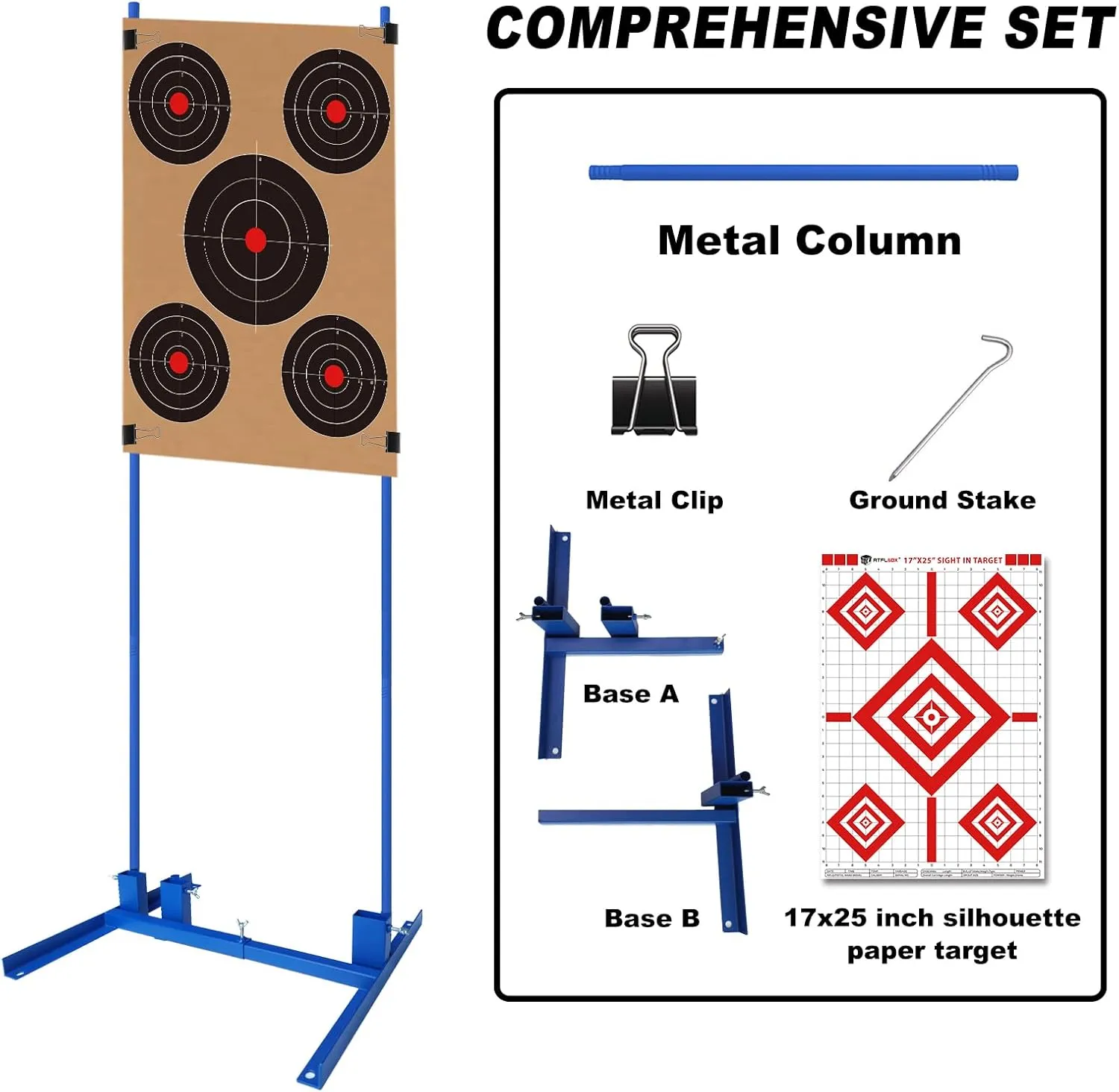 Atflbox Shooting Target Stand with 10pcs 17x25 Inch Sight in Paper Targets, Durable Paper Target Holder with Stable Adjustable Base for Cardboard Silhouette, H Shape, IPSC, IDPA Practice