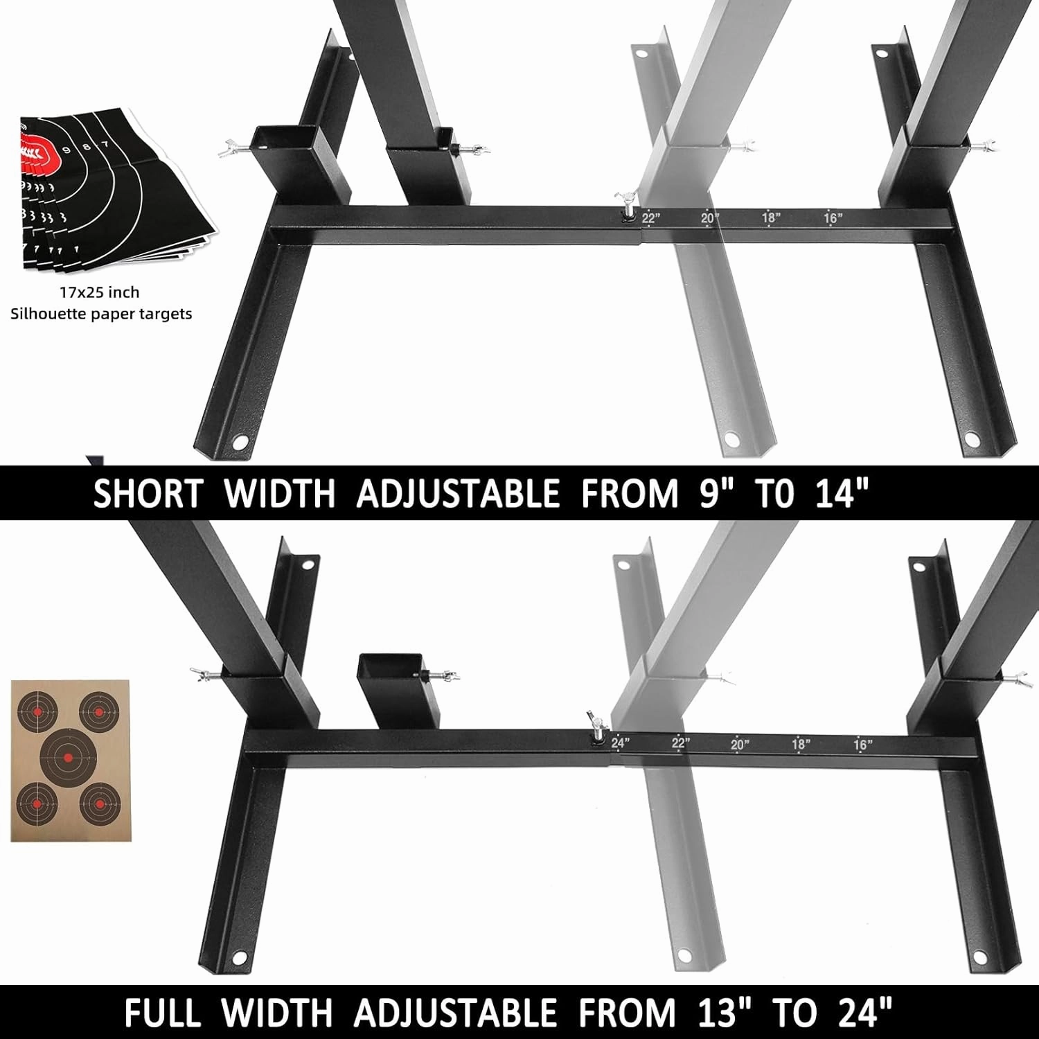 Atflbox Shooting Target Stand with 10pcs 17x25 Inch Paper Targets, Durable Paper Target Holder with Stable Adjustable Base for Cardboard Silhouette, H Shape, USPSA/IPSC, IDPA Practice