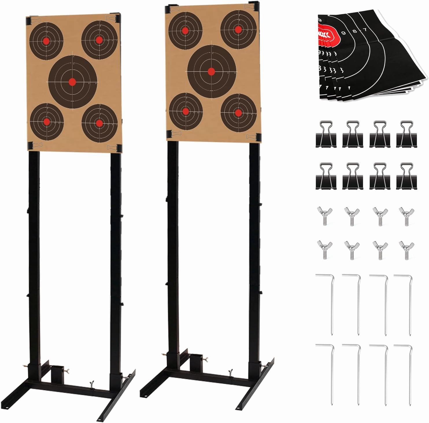 Atflbox Shooting Target Stand with 10pcs 17x25 Inch Paper Targets, Durable Paper Target Holder with Stable Adjustable Base for Cardboard Silhouette, H Shape, USPSA/IPSC, IDPA Practice
