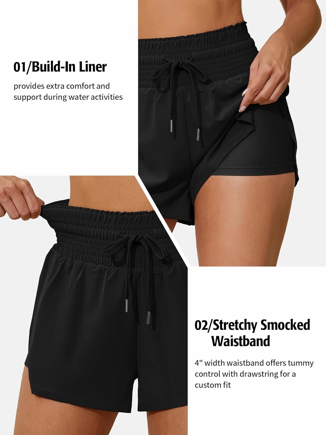 ATTRACO Women's 3" High Waisted Swim Board Shorts Quick Dry Flowy Board Shorts with Pockets