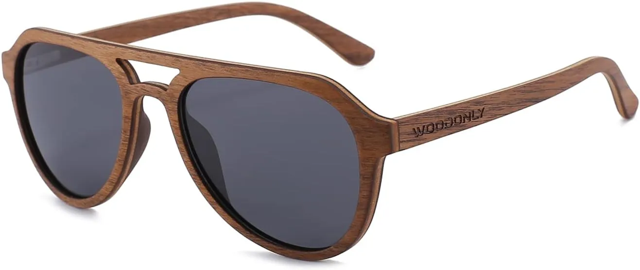 Aviator Wood Polarized Sunglasses - Cool Style Wooden Sun Glasses with Bamboo Case for Men and Women Perfect Gifts