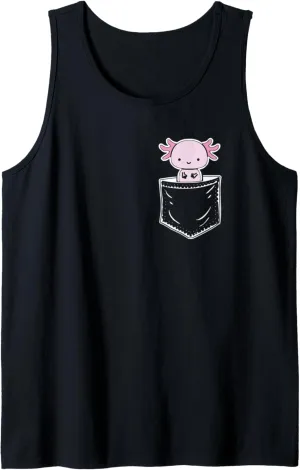 Axolotl Inside Pocket Watching You- Walking Fish Axolotl Tank Top