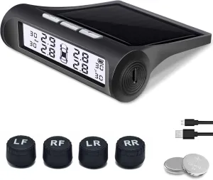 B-Qtech Solar Power Tire Pressure Monitoring System TPMS Tire Monitor with 4 External Sensors 0-6Bar(87Psi), Real Time Pressure Temperature Alarm for RV Trailer Pickup, Add 2 Additional Batteries