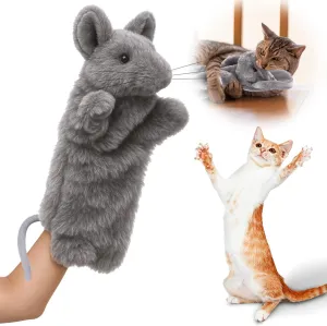 BABORUI Cat Wrestling Toy Puppet, Mouse Puppets Enrichment Toys for Bored Indoor Cats, Safe Wrestling Glove Hand Interactive Cat Toys (Long-Mouse)