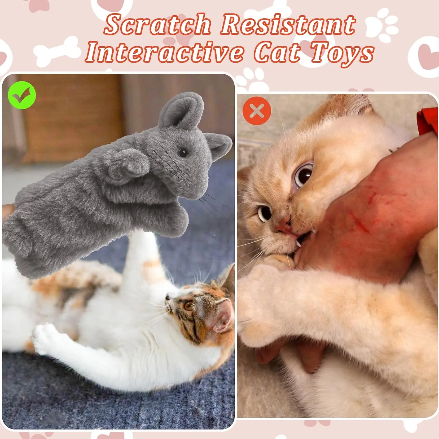BABORUI Cat Wrestling Toy Puppet, Mouse Puppets Enrichment Toys for Bored Indoor Cats, Safe Wrestling Glove Hand Interactive Cat Toys (Long-Mouse)