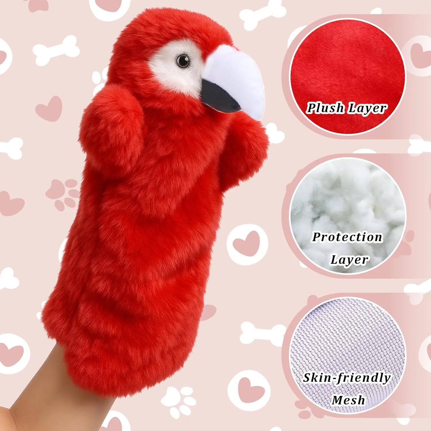 BABORUI Cat Wrestling Toy Puppet, Parrot Puppets Enrichment Toys for Bored Indoor Cats, Safe Wrestling Glove Hand Interactive Cat Toys (Long-Parrot)