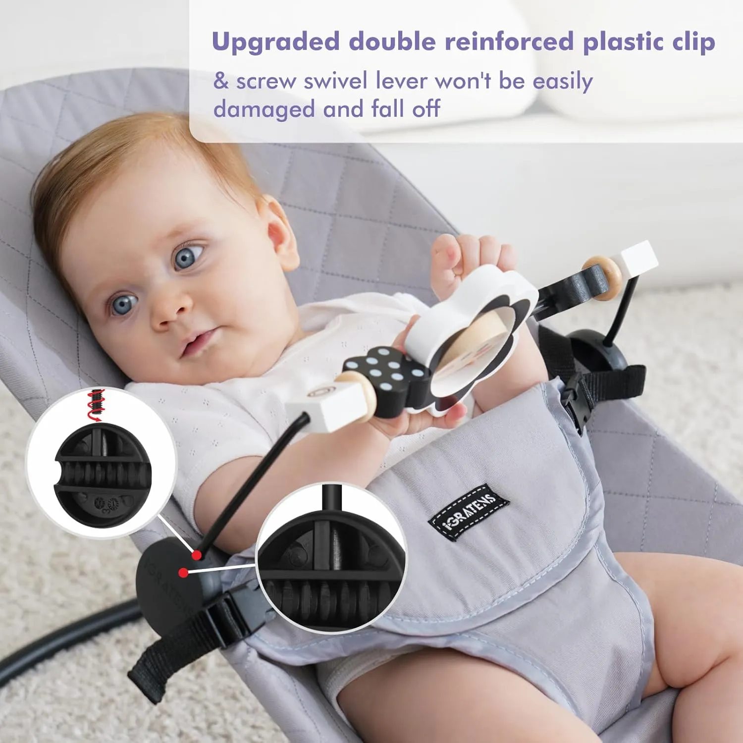Baby Bjorn Bouncer Toy Bar, Upgrade Toy for Baby Bouncer Soft & Bliss, Easy to Attach and Remove, Child-Friendly Materials, Exciting Design for Curious Babies, Black and White Flowers