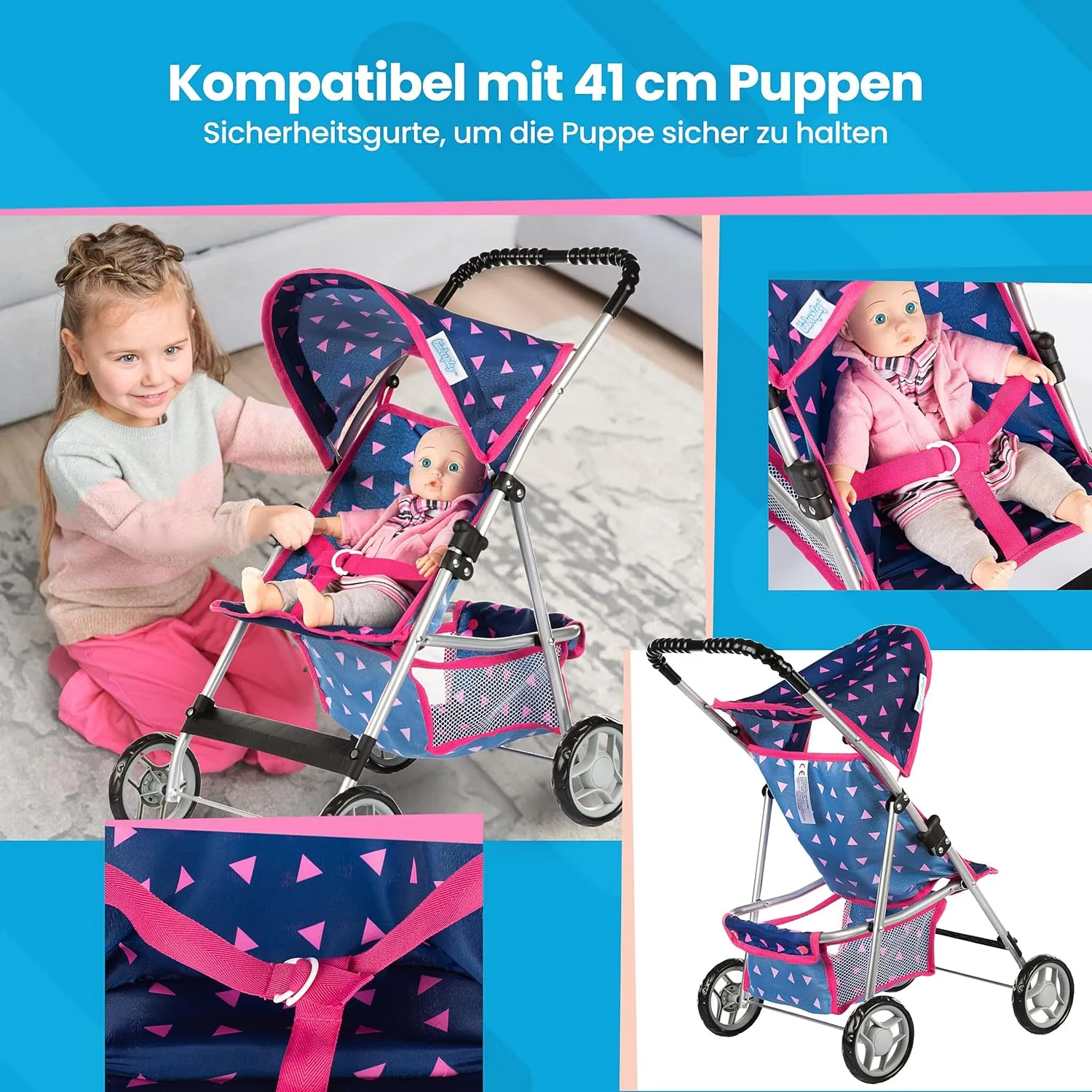 Baby Doll Stroller | Pram for Girls | Umbrella Stroller for Kids - Lightweight Play Carriage for Ages 2  Years | Baby Doll Accessories with Storage | 22.05-Inch Handle Height, Model KP0280T