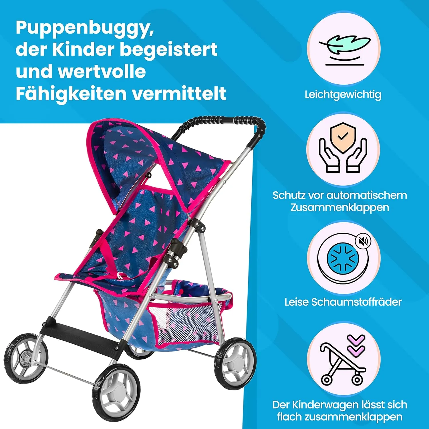Baby Doll Stroller | Pram for Girls | Umbrella Stroller for Kids - Lightweight Play Carriage for Ages 2  Years | Baby Doll Accessories with Storage | 22.05-Inch Handle Height, Model KP0280T